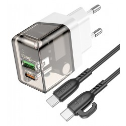 Зарядное устройство Borofone BA80A USB QC3.0, Type-C PD QC 20W, + кабель Type-C - Type-C, черный Зарядное устройство Borofone BA80A USB QC3.0, Type-C PD QC 20W, + кабель Type-C - Type-C, черный