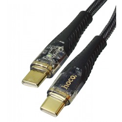 Кабель Type-C - Type-C, Hoco U121, 1,2 м, 3А, 60W, з індикатором, у тканинному обплетенні, чорний