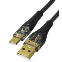 Кабель Type-C - USB, Hoco U121, 1,2 м, 3А, с индикатором, в тканевой оплетке, черный