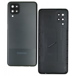 Задня панель корпуса для Samsung A127 Galaxy A12 Nacho, чорна, із склом камери, з боковою кнопкою