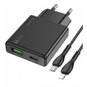 Зарядний пристрій Hoco N38 з кабелем Type-C - Lightning 1USB/1Type-C, 20W/3A, PD/QC (black)