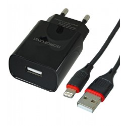 Зарядное устройство Borofone BA20A 1USB, 2,1A + кабель USB - Lightning, черный Зарядное устройство Borofone BA20A 1USB, 2,1A + кабель USB - Lightning, черный