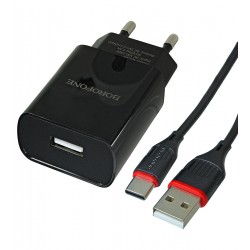 Зарядное устройство Borofone BA20A 1USB, 2,1A + кабель USB - Type-C, черный Зарядное устройство Borofone BA20A 1USB, 2,1A + кабель USB - Type-C, черный