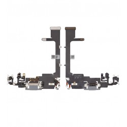 Шлейф для Apple iPhone 11 Pro, конектора зарядки, конектора гарнітури, сріблястий, з мікрофоном, China quality