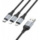 Кабель Hoco X102 3в1 (USB to Lightning/ Type-C/ MicroUSB), в тканевой оплетке, 1 метр, 2,4А, черный