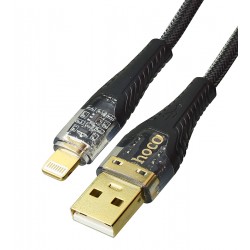 Кабель Lightning - USB, Hoco U121, 1,2 м, 2.4А, с индикатором, в тканевой оплетке, черный