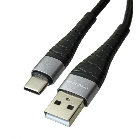 Кабель Type-C - USB, Borofone BX32, 1 м, 3А, в тканевой оплетке, черный