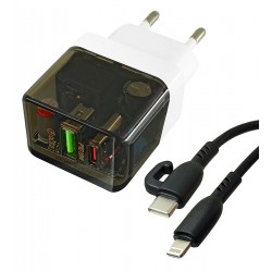 Зарядное устройство Borofone BA80A USB QC3.0, Type-C PD QC 20W, + кабель Type-C - Lightning, черный