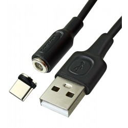 Кабель Type-C - USB, Borofone BX41, 1 м, 3А, магнитный, силиконовый, черный