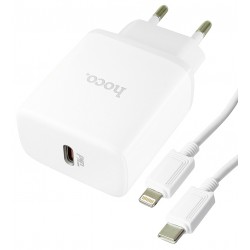Сетевое зарядное устройство Hoco C104A, Type-C PD 20W + кабель Type-C - Lightning, белое