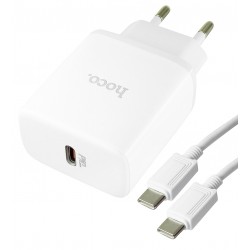 Сетевое зарядное устройство Hoco C104A, Type-C PD 20W + кабель Type-C - Type-C, белое Сетевое зарядное устройство Hoco C104A, Type-C PD 20W + кабель Type-C - Type-C, белое