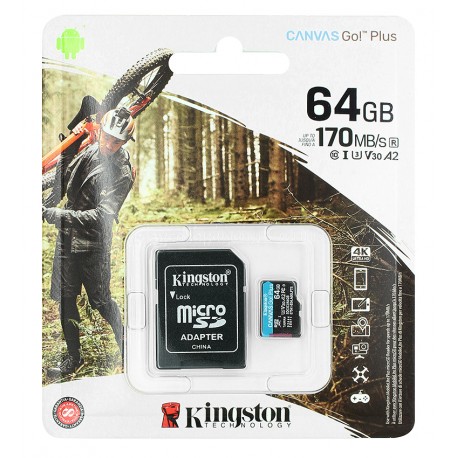 Карта памяти 64 GB microSD Kingston UHS-I/U3 Canvas Go! Plus R170/W70MB/s (SDCG3/64GB)