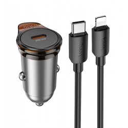Автомобильное зарядное устройство Hoco NZ16 , Type-C PD30W, с кабелем Type-C - Lightning, metal grey Автомобильное зарядное устройство Hoco NZ16 , Type-C PD30W, с кабелем Type-C - Lightning, metal grey