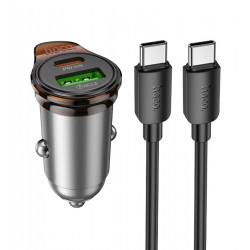 Автомобильное зарядное устройство Hoco NZ16A, Type-C PD25W+USB QC3.0, с кабелем Type-C - Type-C, metal grey Автомобильное зарядное устройство Hoco NZ16A, Type-C PD25W+USB QC3.0, с кабелем Type-C - Type-C, metal grey