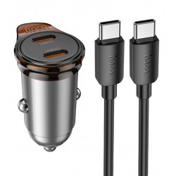 Автомобильное зарядное устройство Hoco NZ16B, 2Type-C PD45W, с кабелем Type-C - Type-C, metal grey Автомобильное зарядное устройство Hoco NZ16B, 2Type-C PD45W, с кабелем Type-C - Type-C, metal grey