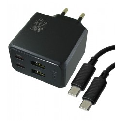 Зарядное устройство Hoco CS18A, 2USB+2Type-C PD45Вт, с кабелем Type-C - Type-C, черное