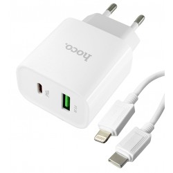Зарядное устройство Hoco C80A Plus 1USB, 3A, Type-C PD QC 20W + кабель Type-C - Lightning, белый