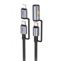 Кабель Type-C + Lightning - Type-C + LED фонарик, 4 в1, Hoco U138 All-in-one charging data cable, PD60W(PD27W на Lightning), 1 метр, черный