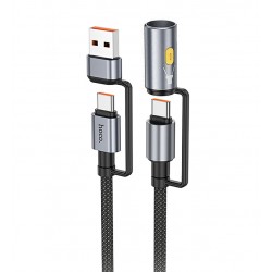 Кабель Type-C + USB - Type-C + LED фонарик, 4 в1, Hoco U138 All-in-one charging data cable, PD60W, 1 метр, черный