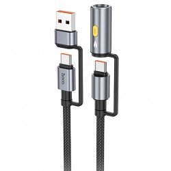 Кабель Type-C + USB - Type-C + спиральная зажигалка, 4 в1, Hoco U138 All-in-one charging data cable, PD60W, 1 метр, чорний