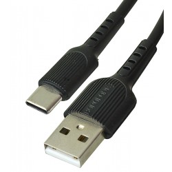 Кабель Type-C - USB, Borofone BX16, 1 м, 3А, силиконовый, черный