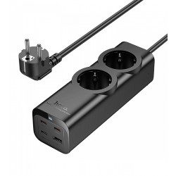 Сетевое зарядное устройство удлинитель Hoco NS10, 1 USB/ 3 Type-C PD 67W, 2 розетка 2м, черное Сетевое зарядное устройство удлинитель Hoco NS10, 1 USB/ 3 Type-C PD 67W, 2 розетка 2м, черное