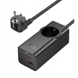 Сетевое зарядное устройство удлинитель Hoco NS9, 1 USB/ 3 Type-C PD 67W, 1 розетка 2м, черное Сетевое зарядное устройство удлинитель Hoco NS9, 1 USB/ 3 Type-C PD 67W, 1 розетка 2м, черное