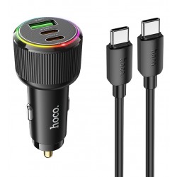 Автомобильное зарядное устройство Hoco NZ17, USB, 2Type-C PD75W, с кабелем Type-C - Type-C, black Автомобильное зарядное устройство Hoco NZ17, USB, 2Type-C PD75W, с кабелем Type-C - Type-C, black