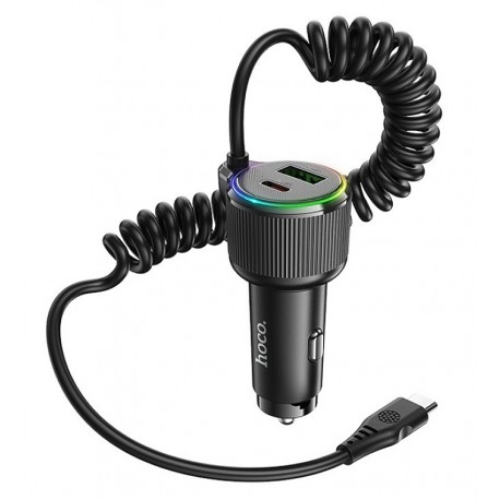 Автомобільний зарядний пристрій Hoco NZ17A, USB, 2Type-C PD50W, з кабелем Type-C, black