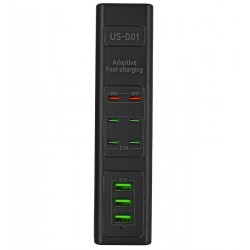 Мережевий подовжувач US-D01 50W 6PD + 3USB (2PD40W) від розетки 110-265V (1м) (Чорний) Мережевий подовжувач US-D01 50W 6PD + 3USB (2PD40W) від розетки 110-265V (1м) (Чорний)