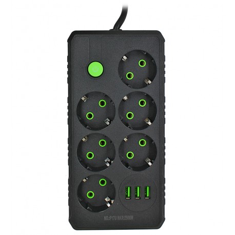 Мережевий подовжувач UA Power F17U 6 розеток + 3USB, 2м (Чорний)