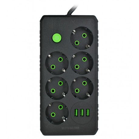 Мережевий подовжувач UA Power F17U 6 розеток + 3USB, 6м (Чорний)