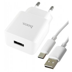 Зарядное устройство Hoco C106A 1USB, 2,1A + кабель Type-C - USB , белый Зарядное устройство Hoco C106A 1USB, 2,1A + кабель Type-C - USB , белый