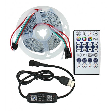 Світлодіодна стрічка LED WS2812 RGB 5м 90Led / 5V USB + Bluetooth і пульт Світлодіодна стрічка LED WS2812 RGB 5м 90Led / 5V USB + Bluetooth і пульт