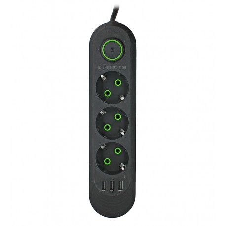 Мережевий подовжувач UA Power F03U 3 розетки + 3USB, 6м (Чорний)