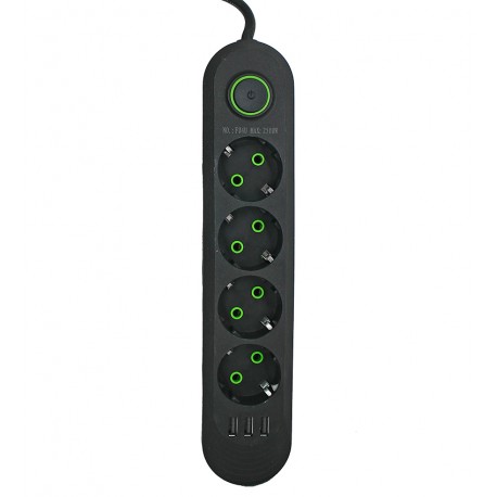 Мережевий подовжувач UA Power F04U 4 розетки + 3USB, 4м (Чорний)