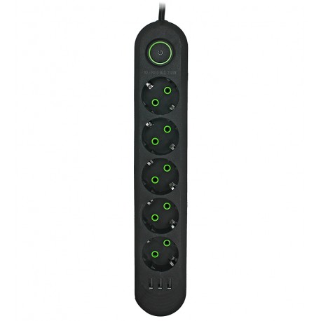 Мережевий подовжувач UA Power F05U 5 розеток + 3USB, 4м (Чорний)
