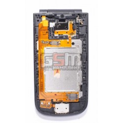 Середня частина корпусу для Nokia 2720f, чорний, повна, верхній + нижній фліп, зі шлейфом, з поворотним механізмом