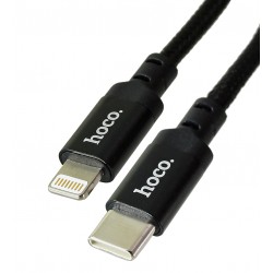 Кабель Type-C - Lightning, Hoco X14 DS, PD20W, в тканевой оплетке, 2 метр, черный