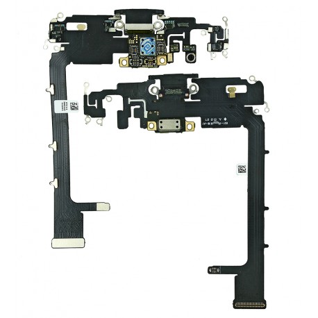 Шлейф iPhone 11 Pro Max, коннектора зарядки, коннектора наушников, серый, с микрофоном, Original (PRC)