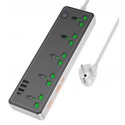 Сетевое зарядное устройство удлинитель Hoco AC13A, 3 USB/ Type-C, 5 розеткок 1м, черное Сетевое зарядное устройство удлинитель Hoco AC13A, 3 USB/ Type-C, 5 розеткок 1м, черное