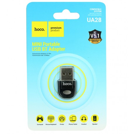 Контроллер USB - Bluetooth Hoco UA28, VER 5.1, черный Контроллер USB - Bluetooth Hoco UA28, VER 5.1, черный