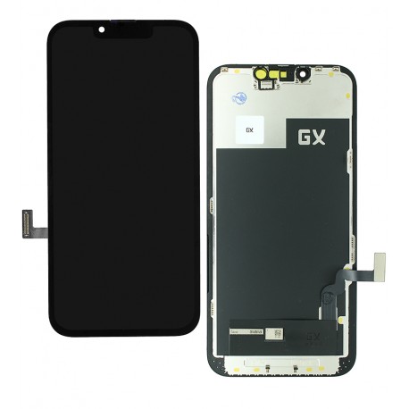Дисплей для Apple iPhone 13, черный, с рамкой, High Quality, с широким ободком, (OLED), GX OEM Hard