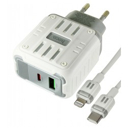 Зарядное устройство Hoco C136A 1USB, Type-C PD45W, белый + кабель Type-C to Lightning Зарядное устройство Hoco C136A 1USB, Type-C PD45W, белый + кабель Type-C to Lightning