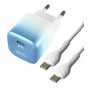 Сетевое зарядное устройство Hoco C101A, Type-C, PD20W/QC, синее + кабель Type-C to Type-C
