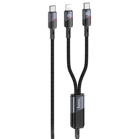 Кабель Type-C - Type-C/Lightning, Hoco U139, розгалужувач Type-C, 100W/PD, 1,2 метр