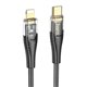Кабель Type-C - Lightning, Hoco U121, 1,2 м, 3А, PD 27W, с индикатором, в тканевой оплетке, черный