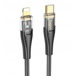 Кабель Type-C - Lightning, Hoco U121, 1,2 м, 3А, PD 27W, с индикатором, в тканевой оплетке, черный Кабель Type-C - Lightning, Hoco U121, 1,2 м, 3А, PD 27W, с индикатором, в тканевой оплетке, черный