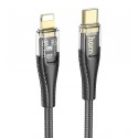 Кабель Type-C - Lightning, Hoco U121, 1,2 м, 3А, PD 27W, с индикатором, в тканевой оплетке, черный