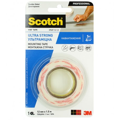 3M™ Монтажна двостороння стрічка VHB™ для складних поверхонь, товщина 1,1 мм, 12 мм х 1,5 м, біла